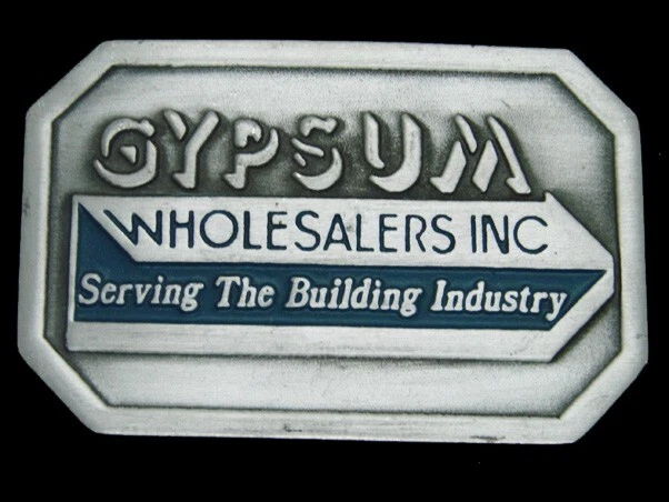 TB05115 *NOS* VINTAGE 1970s **GYPSUM WHOLESALERS INC** ADVERTISEMENT BELT BUCKLE