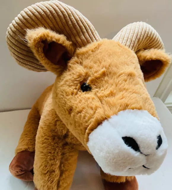 Teddy Mountain Long Horned Sheep  Plush  16" Brown White Stuffed Animal Toy