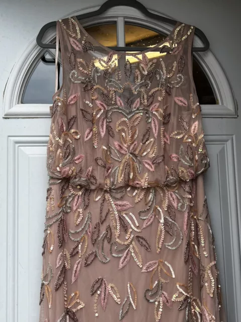 Adrianna Papell Embellished Blouson Gown Sz 14 Blush 2