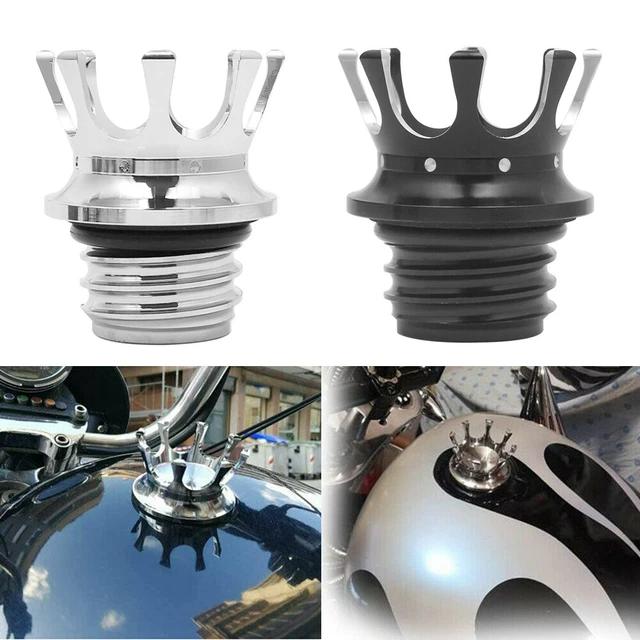 CHROME/BLACK KING CROWN Gas Cap Fuel Tank Billet For Harley Sportster