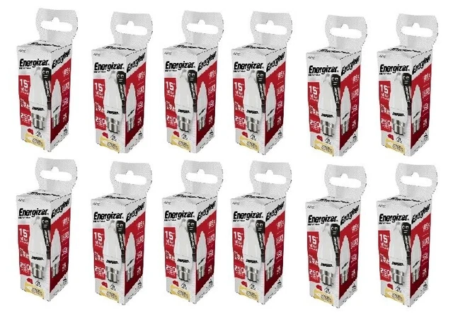 12 x Energizer LED Kerze B22 (BC) Glühbirnen | 250 Lumen 3W 2700K | Warmweiß