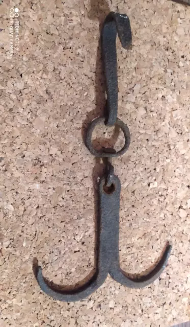 Antique 19th C. Hand Forged WROUGHT Iron Hook HANGER Hunting Farm TOOL 2