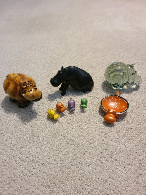Lot of Hippo Figurines - Soapstone Wood Glass Resin