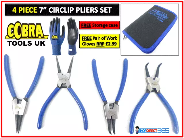 Cobra Circlip Plier Set 7" 4pc Snap Ring Pliers Internal External 175mm UK 25-25