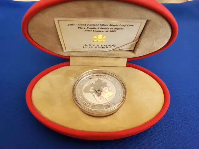 2003 Silver Canada Good Fortune Maple Leaf 1 Oz Hologram Proof Coin Coa