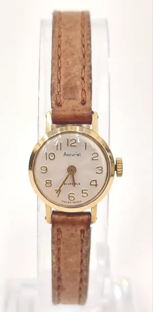 VINTAGE ACCURIST WATCH Ladies 9ct 375 Yellow Gold 21 Jewel
