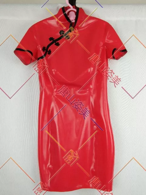 100% PURE LATEX Rubber White Cheerleader v-neck dress Decoration Red 0.4mm  S-XXL $51.14 - PicClick