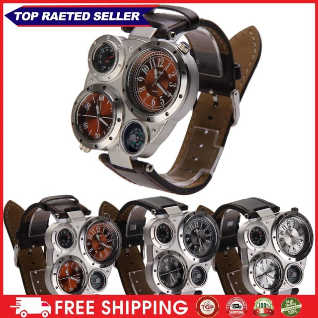 Oulm Orologio Militare Quarzo 3 Fusi Orari - Design Unico Con Cinturino In Metallo, Impermeabile