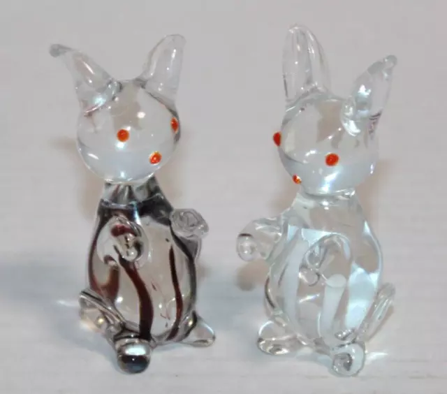 Lot 2 Clear Glass Bunny Rabbit Figures