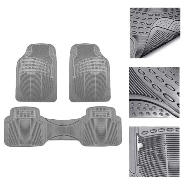 FH Group Universal Floor Mats for Car  Heavy Duty All Weather Mats 3pc Set Gray