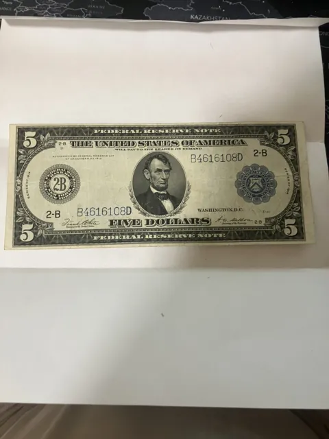1914 $5 Five Dollars Federal Reserve Note NEW YORK, VF, US LARGE CURRENCY #9044