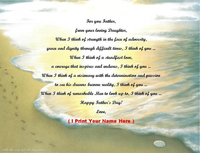Father's Day Gift 4 Dad from Daughter, Son, 2+ Children Personalized Poem 2~8x10