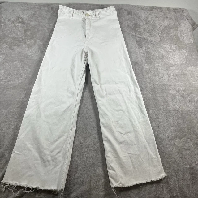 ZARA JEANS WOMEN'S Size The Marine Straight White Pants Raw Hem