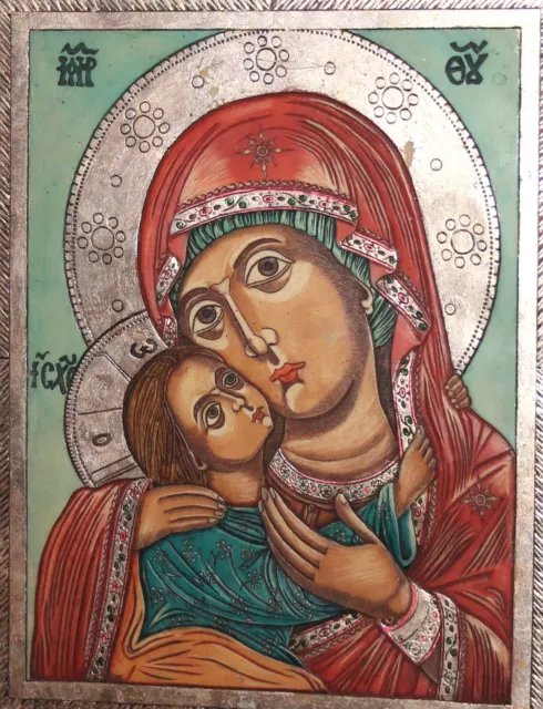 Icono De Relieve Ortodoxo Pintado A Mano Niña Virgen María