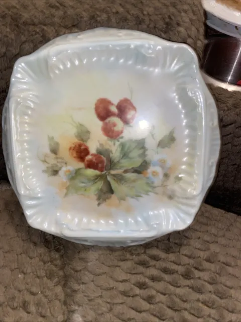 Vintage Hand Painted Porcelain China Hot Plate Trivet Strawberries Fancy Signed