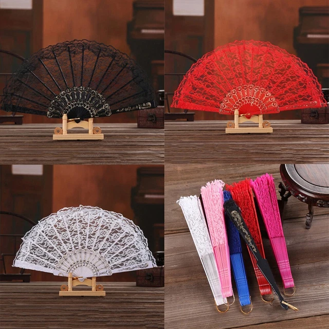 Ventiladores de mano encaje seda compartimentos plegables héroe festival regalo