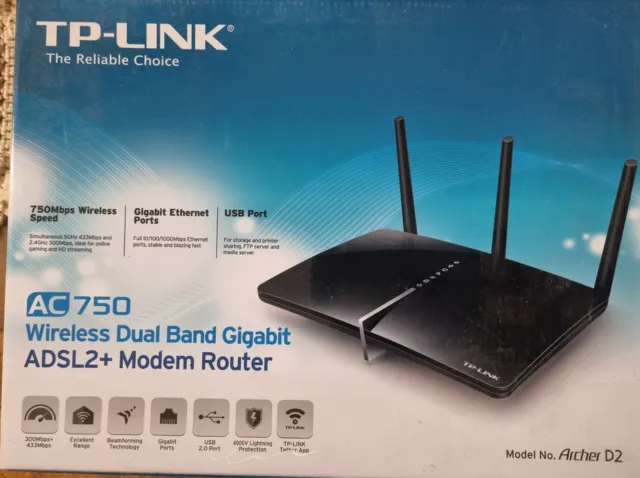 Modem Router TP-Link AC750 model Archer D2 ADSL 2+ Wireless Dual Band Gigabit