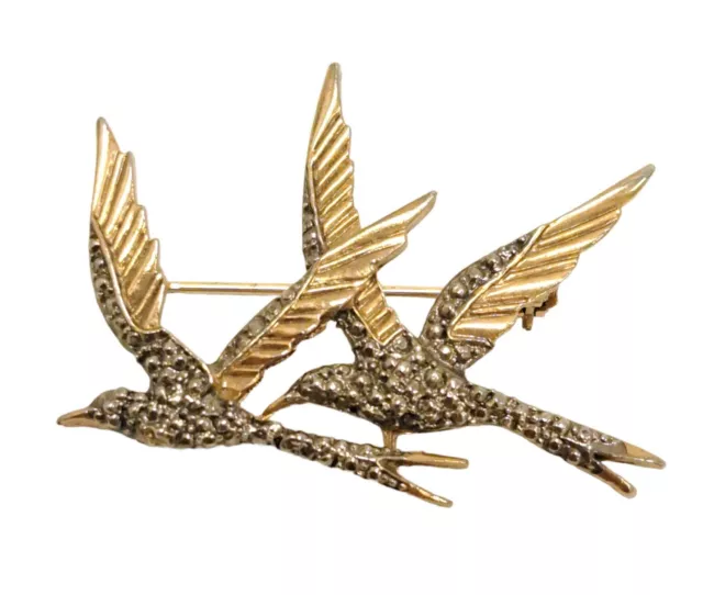 Vintage Signed Michele Lynn 2 Birds Gold/Silver Tone Swallow Brooch Pin