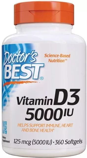 Doctors Best Vitamin D3 5000iu 360 Softgels IMMUNE HEART & BONE SUPPORT