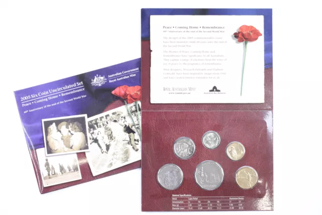 2005 RAM 60th Ann. End of WWII Rememberance 6 UNC Coin Mint Set - Carded D3-1305