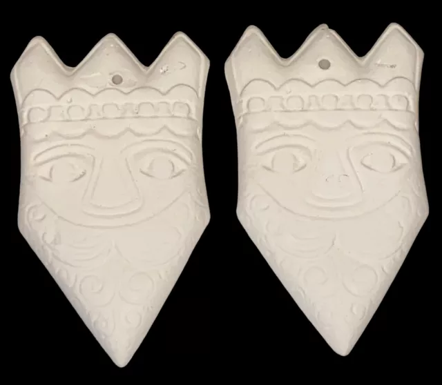 Bisque de cerámica listo para pintar 2 reyes con coronas adornos navideños conjunto de 2 piezas