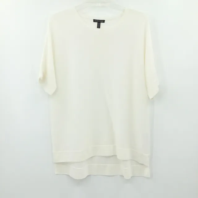 Eileen Fisher womens white silk blend short sleeve sweater Size S tencel