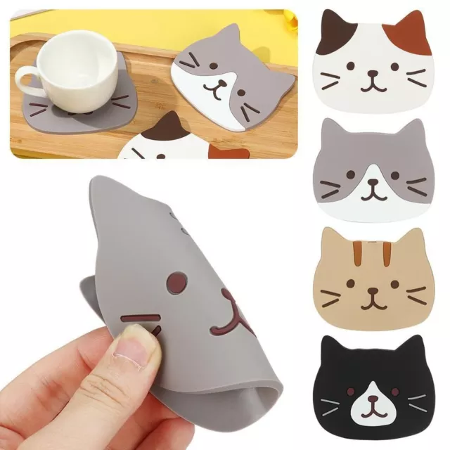 Cartoon Cat Kitty Silicone Heat Resistance Coaster Cup Mug Holder Mat Placemats