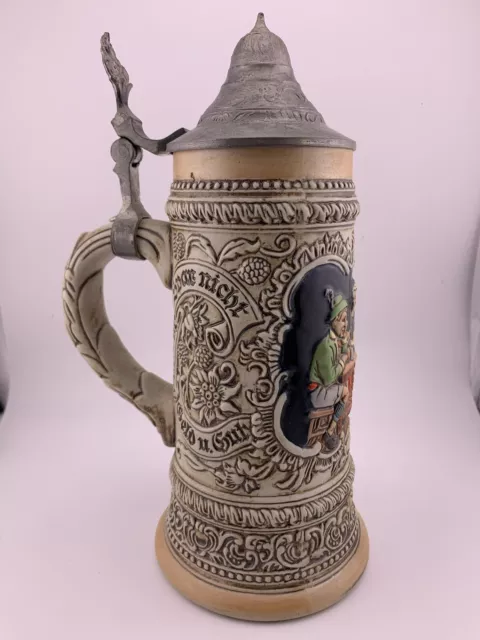 Vintage German Mug Beer Stein with Pewter Lid -10 inches tall 2