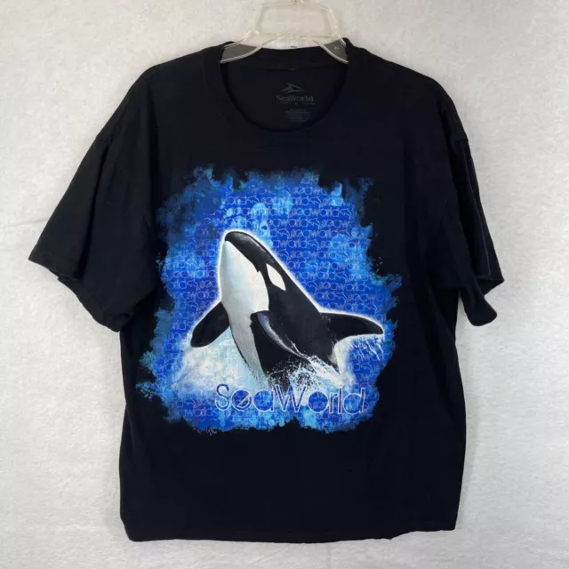 Sea World Black T Shirt Short Sleeve Orca Whale Cotton Size Large L