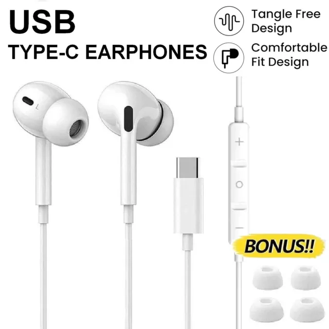 USB Type C Earphones Wired Earbuds For Samsung Galaxy S21/S22/s23 Ultra Note 20