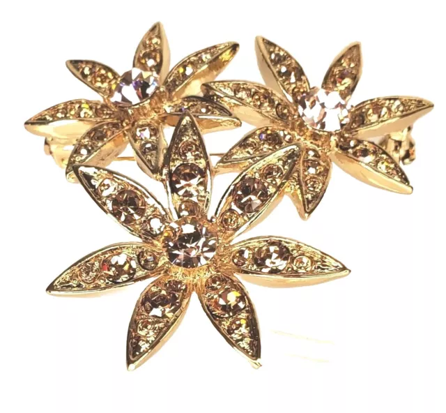 Vintage Liz Claiborne Lc Brooch Pin Signed Gold Tone Pink Rhinestone Flower