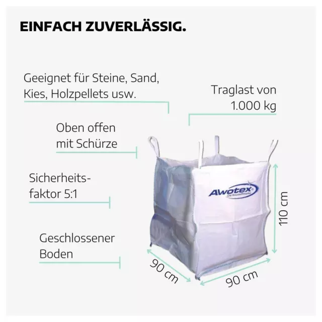 BigBag 90x90x110 Entsorgung Schüttgutbehälter Gartenabfall Baustoffe Sand Kies