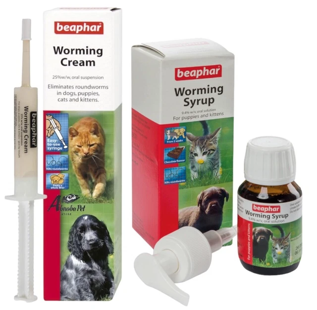 Beaphar Worming Cream or Syrup, Eliminates Round Worms Dogs, Puppies & Kittens