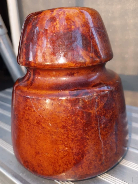 Vintage Ceramic/Porcelain Insulator - Brown Glaze - - Mushroom top threaded 3