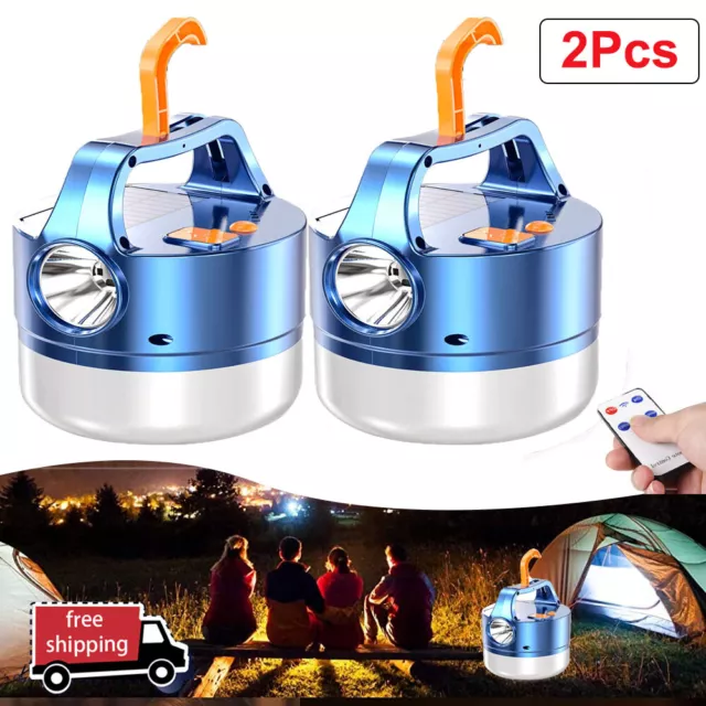 2X LED Solarleuchte Outdoor Camping Lampe USB Aufladbar Laterne Akku Zelt Licht