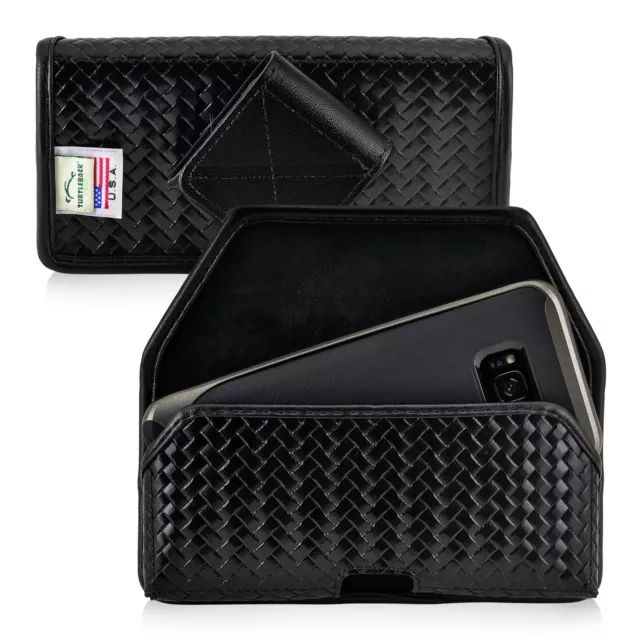 Galaxy S9 S8 Police Pouch Rotating Belt Clip Case Basketweave Leather Turtleback