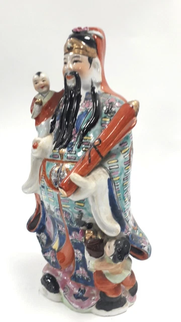 Chinese Immortal Porcelain Figurine 13” Tall 1930’s Fortune Wealth Wise Man