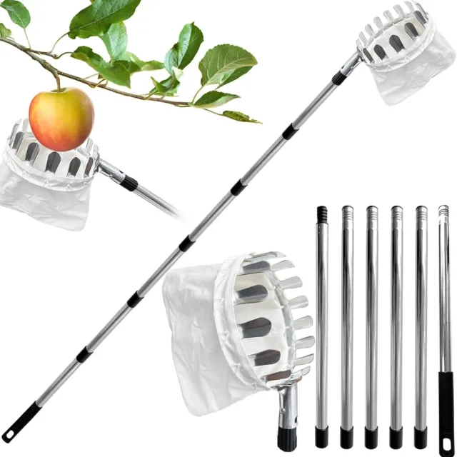 Fruit Picker Tool with Lightweight Stainless Steel Connecting Pole & Fabric Bag
