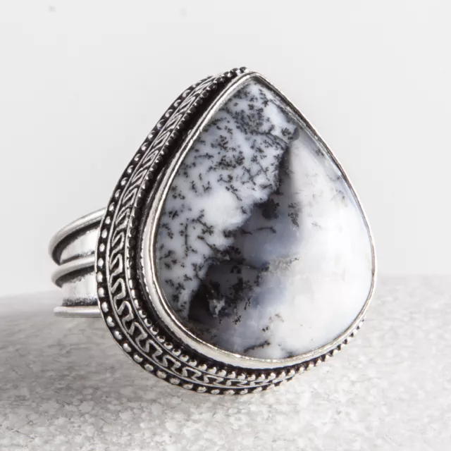 Super schöner Silber Ring, 925, Dendriten Opal, Tropfen, tolle Zeichnung, Gr. 55