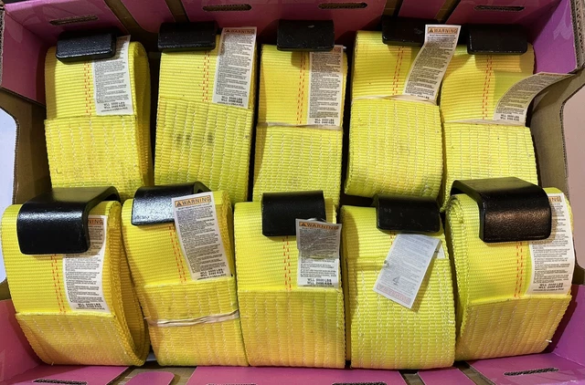 (Lot of 10) 4"x5' Roll Off Container Yellow Strap w/ Large Flat Hook WLL 5500 LB