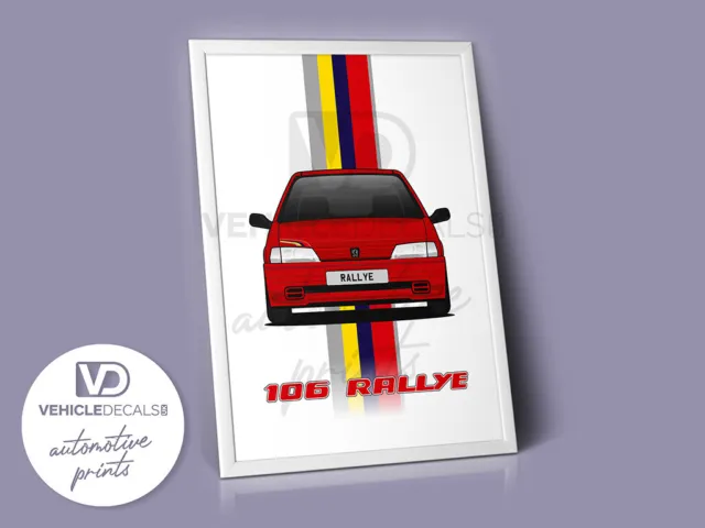 Peugeot 106 S1 Rallye Rot Sonderausgabe Auto Poster Zeichnung Automobildruck