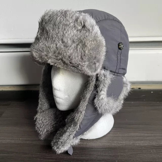 Mad Bomber Trapper Hat Men’s Medium Rabbit Fur Gray Winter Hunting Insulated