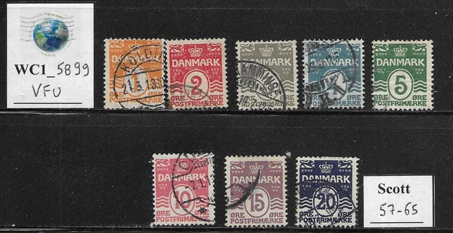 WC1_5899. DENMARK. Interesting 1905 set.  Scott 57-65. Used