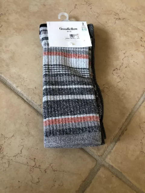 2 Pairs Goodfellow & Co. Crew Dress Socks 6-12 NWT - Grey and Orange and Black