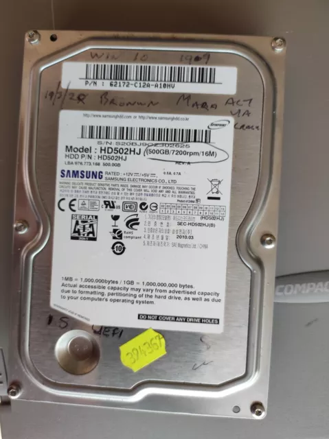 Samsung 3.5 Hard drive  500 Gb Sata 3 Not working Properly