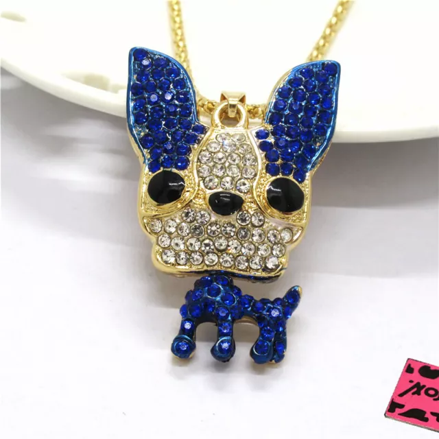 Betsey Johnson Blue Bling Cute Puppy Dog Crystal Pendant Women Necklace