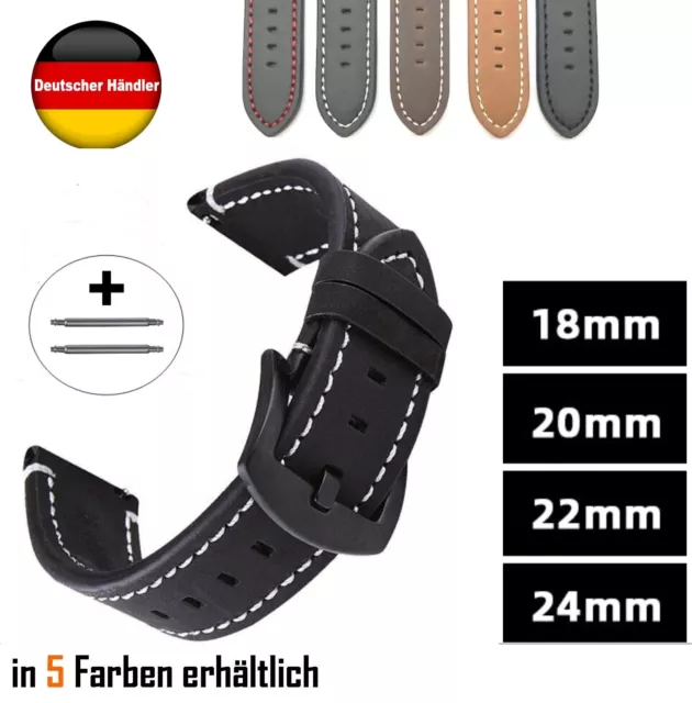 Uhrenarmband in 18/20/22/24 mm Ersatz Armbanduhr Kunstleder Leder Band Schwarz