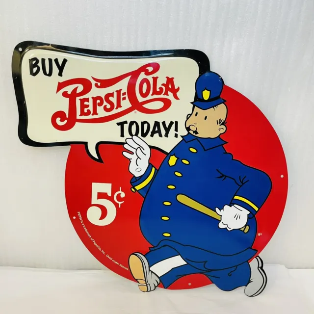 Pepsi Cola Soda Pop Keystone Cop Diecut 14.5" Metal Tin Sign Bar Man Cave