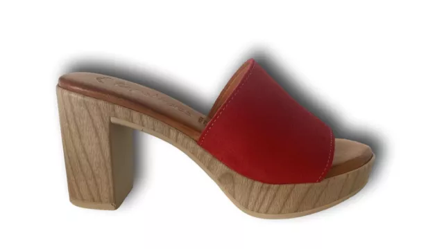 RAQUEL PEREZ Haiku Sandales Femmes Sabot Avec Talon Véritable Cuir et Daim Rouge