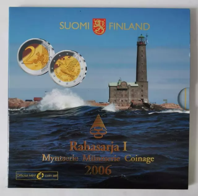 Finnland KMS 1 Cent bis 2 Euro 2006 Kursmünzensatz Leuchtturm + 2 Euro Taube